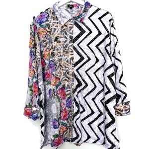 Lightweight Blouse with Artistic Multicolored Print, Women’s Size Large